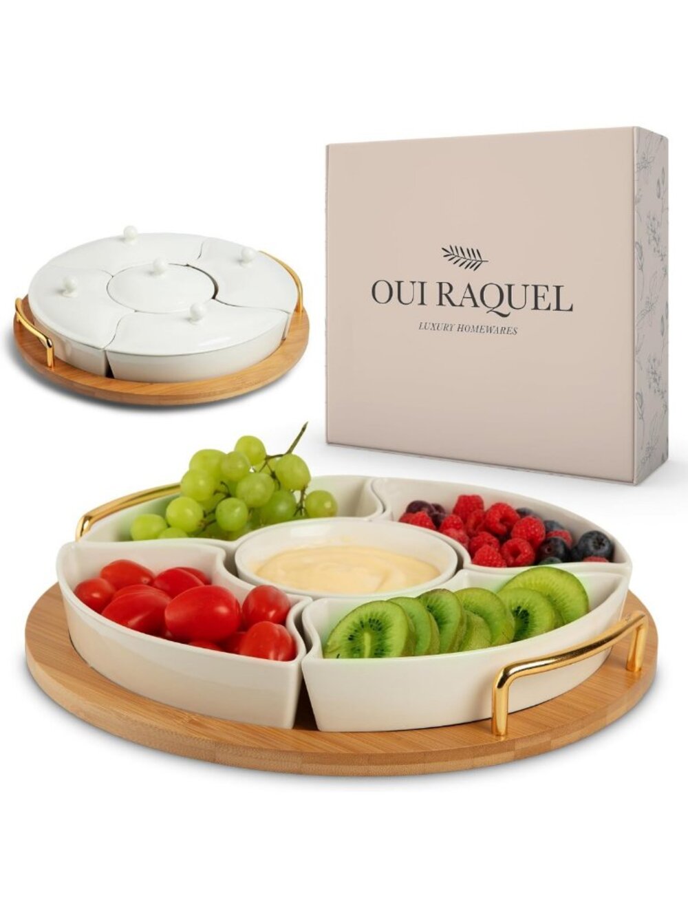 Versatile 13.5" Chip & Dip Serving Set - Appetizer Tray, Divided Platter & Party